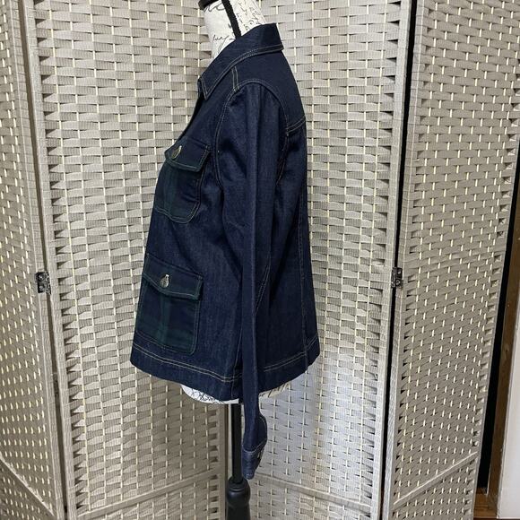 Pendleton Denim Jacket Women’s Size S Dark Blue With Wool Plaid Pockets ALTERED - Picture 3 of 11